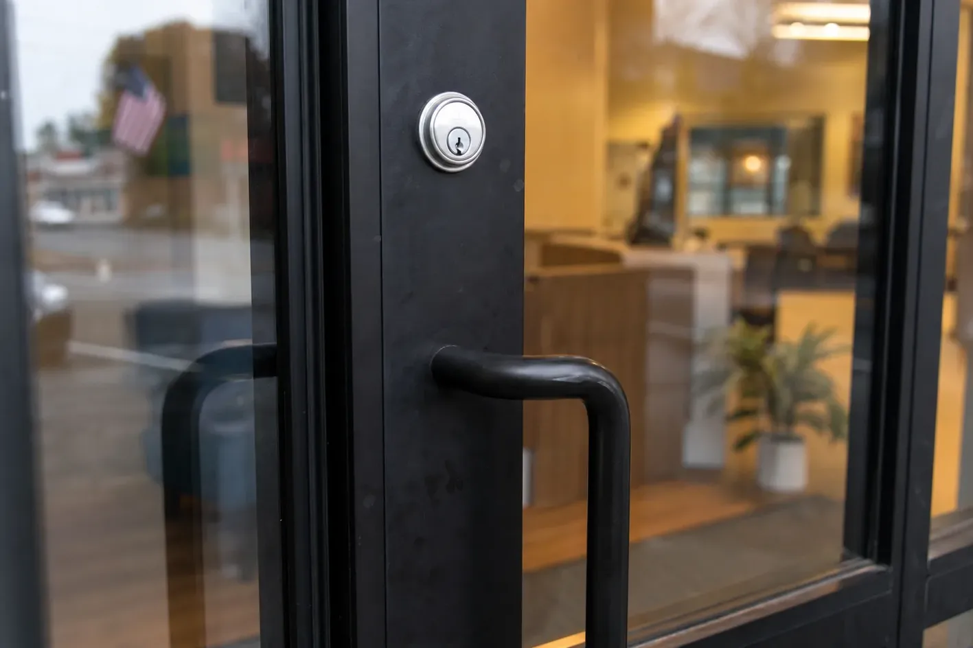 Glass entrance door of a local business
